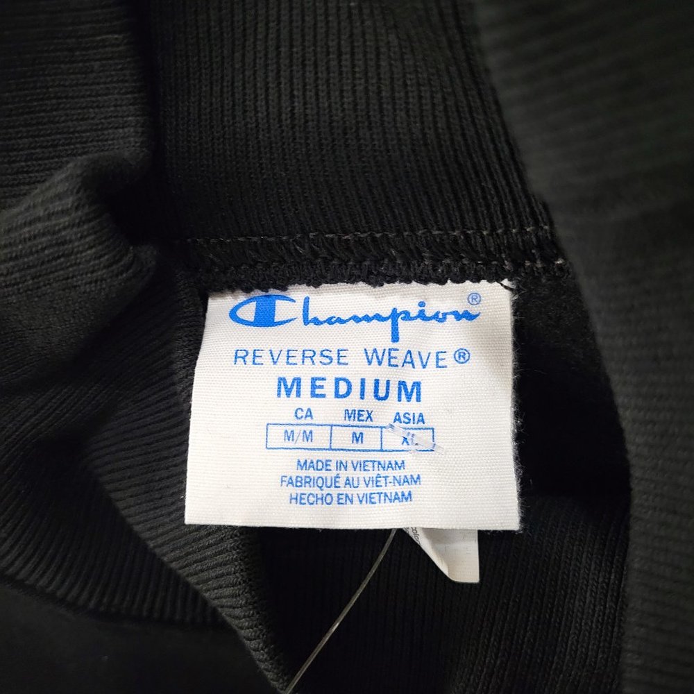 Champion Life Reverse Weave Mockneck Crew, Chenille Vintage Logo Black Applique - Picture 11 of 12